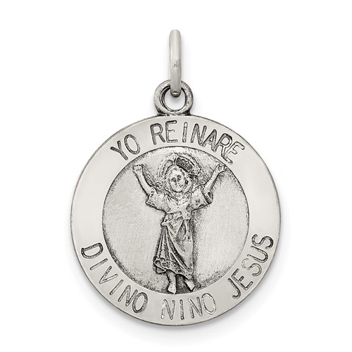 Sterling Silver Antiqued Divino Nino Medal (Divine Infant Jesus)