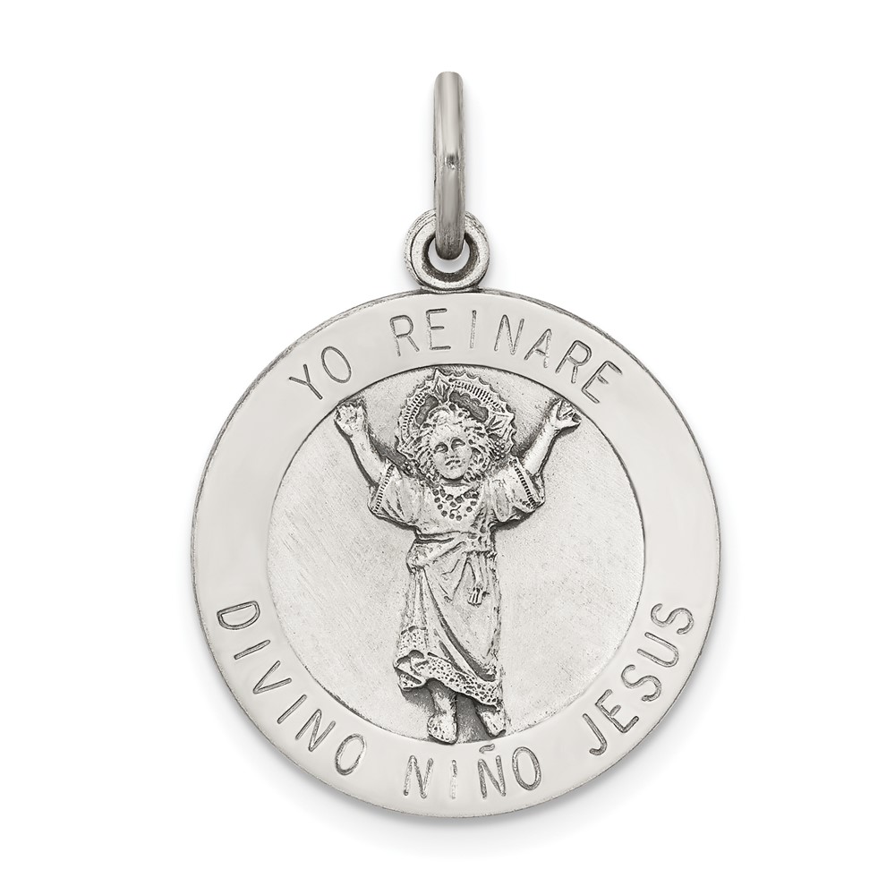 Sterling Silver Antiqued Divino Nino Medal (Divine Infant Jesus)