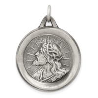 Sterling Silver Antiqued Jesus Medal view 1