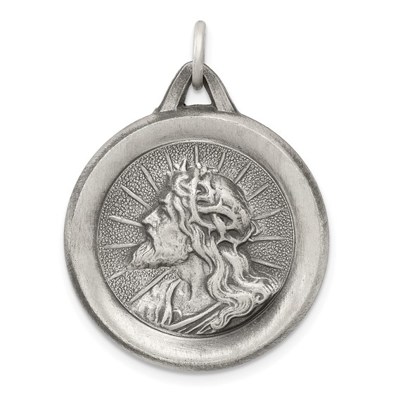 Sterling Silver Antiqued Jesus Medal