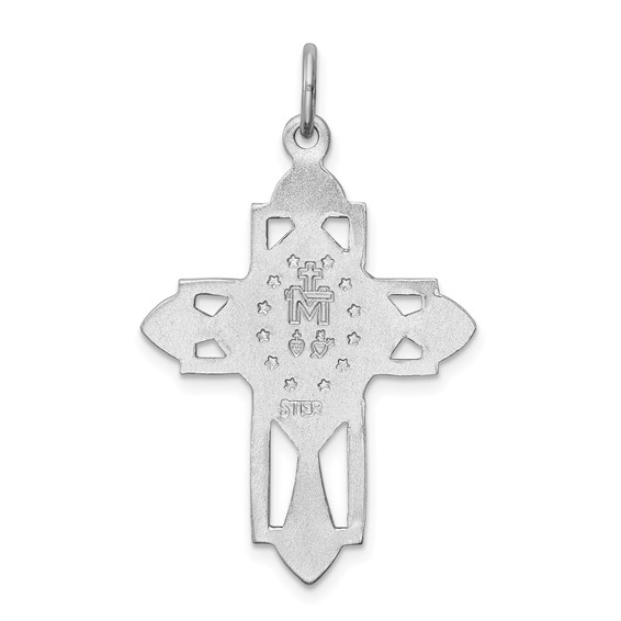 Sterling Silver Platinum-plated Miraculous Medal Cross Pendant