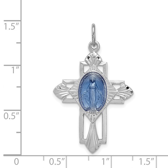 Sterling Silver Platinum-plated Miraculous Medal Cross Pendant