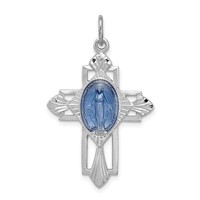 Sterling Silver Platinum-plated Miraculous Medal Cross Pendant view 1