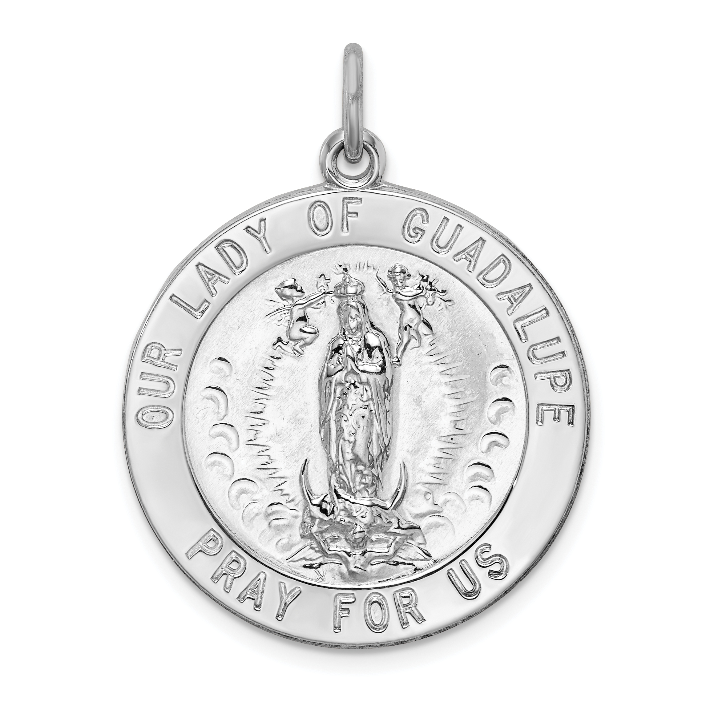 Sterling Silver Rhodium-plated Our Lady of Guadalupe Medal (QC5570)