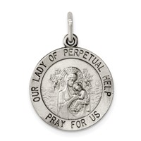 Sterling Silver Antiqued Our Lady of Perpetual Help Round Medal view 1