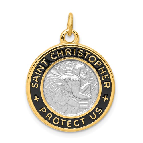 Sterling Silver Platinum-plated & 18K Plated Epoxy St. Christopher Charm
