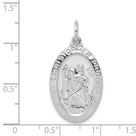 Sterling Silver Rhodium-plated Saint Christopher Medal