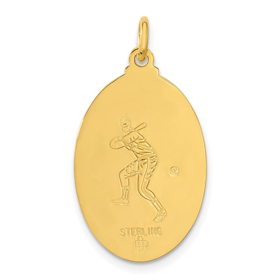 Sterling Silver 24k Gold-plated Baseball Saint Christopher Medal Pendant
