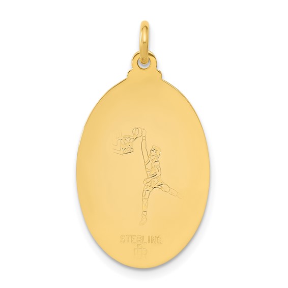 Sterling Silver 24k Gold-plated Saint Christopher Basketball Medal Pendant