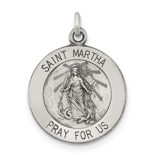 Sterling Silver Antiqued Saint Martha Medal