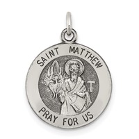 Sterling Silver Antiqued Saint Matthew Medal view 1