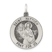 Sterling Silver Antiqued Saint Matthew Medal view 1