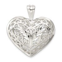 Sterling Silver Filigree Puffed Heart Pendant view 4