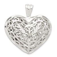 Sterling Silver Filigree Puffed Heart Pendant view 1