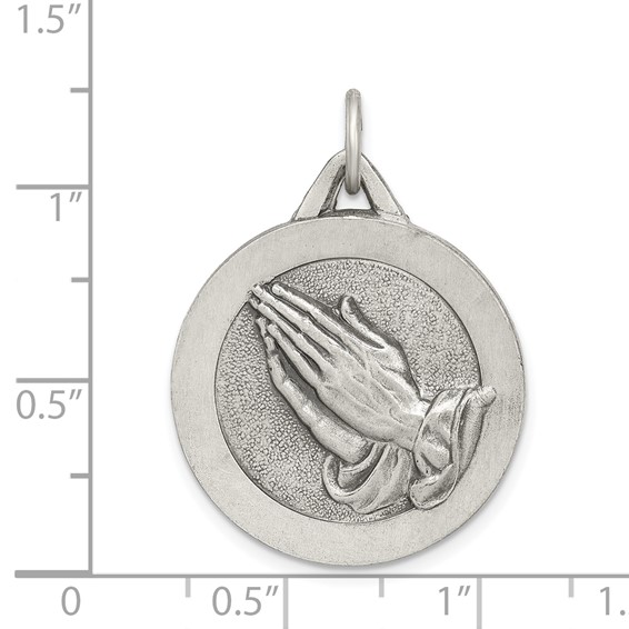 Sterling Silver Antiqued Praying Hands Pendant