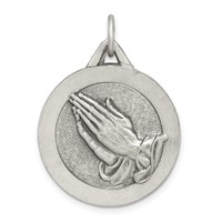 Sterling Silver Antiqued Praying Hands Pendant view 1