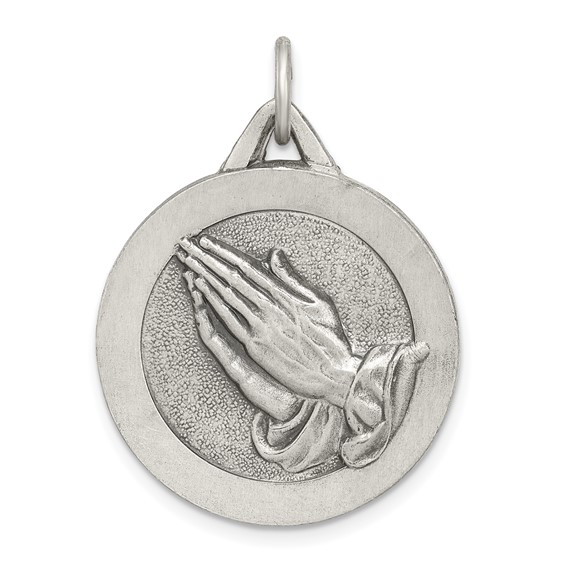 Sterling Silver Antiqued Praying Hands Pendant