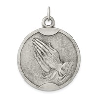 Sterling Silver Antiqued Praying Hands Pendant view 1