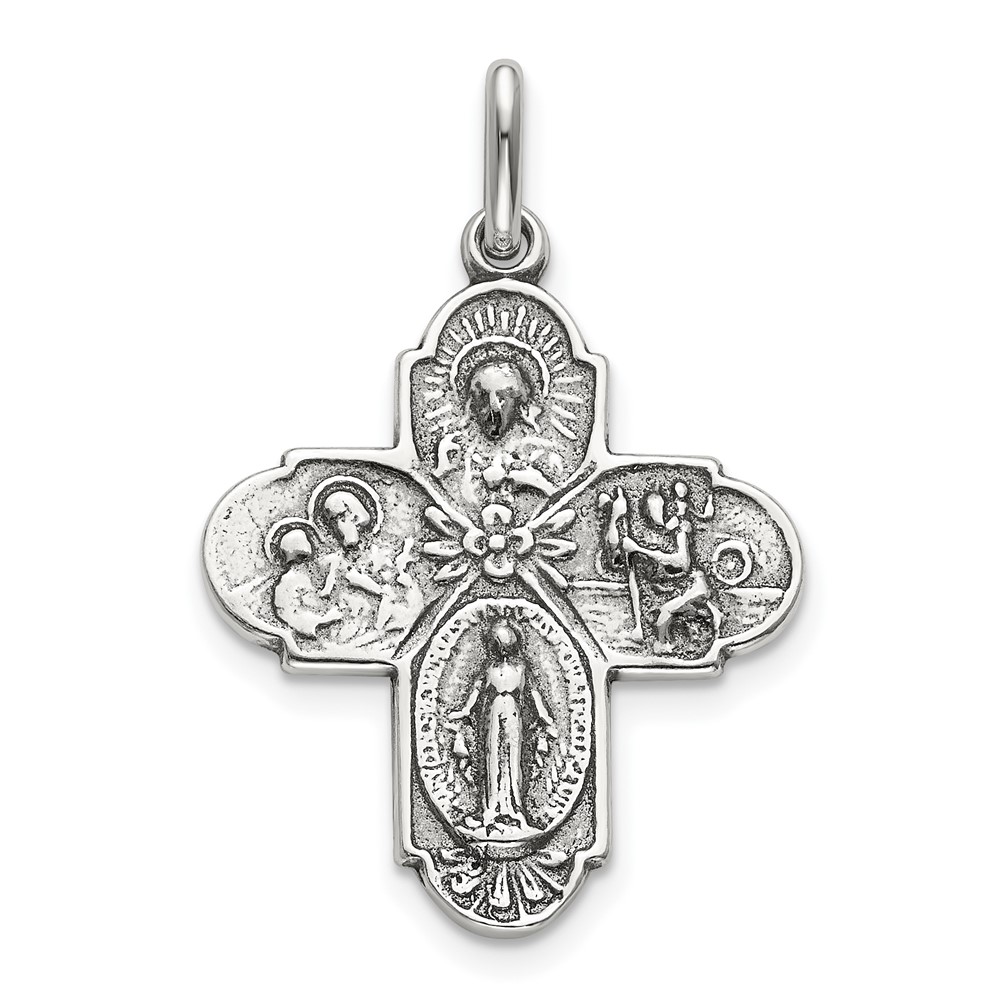 Sterling Silver Antiqued Reversible 4-way Medal