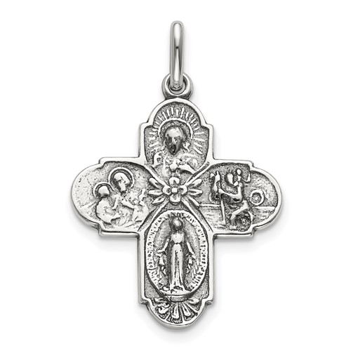 Sterling Silver Antiqued Reversible 4-way Medal
