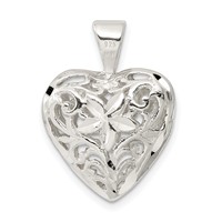 Sterling Silver Filigree Floral Heart Pendant view 3