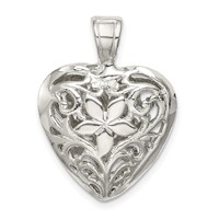 Sterling Silver Filigree Floral Heart Pendant view 1