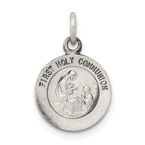 Sterling Silver Antiqued First Holy Communion Medal