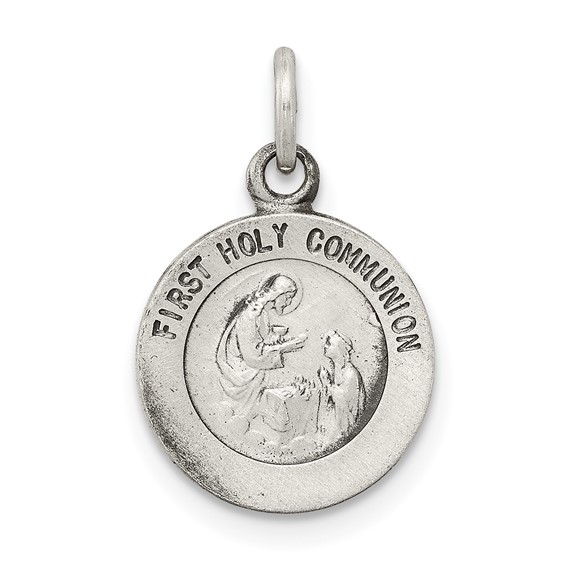 Sterling Silver Antiqued First Holy Communion Medal