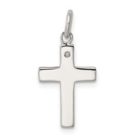 Sterling Silver Rhodium-plated Black Ink Faith and CZ Antiqued Cross Charm view 4