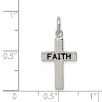 Sterling Silver Rhodium-plated Black Ink Faith and CZ Antiqued Cross Charm view 3