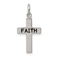 Sterling Silver Rhodium-plated Black Ink Faith and CZ Antiqued Cross Charm view 1