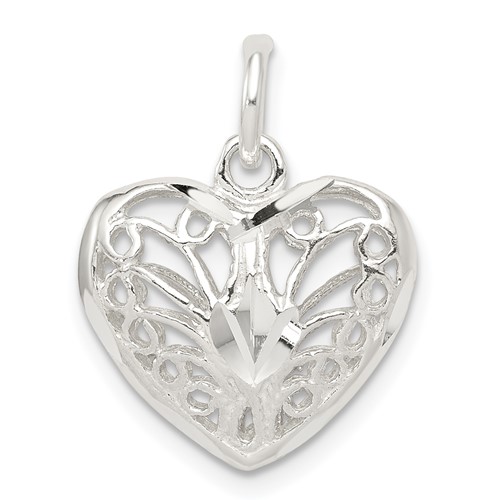 Sterling Silver Filigree 15mm Puffed Heart Charm