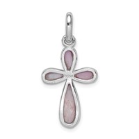 Sterling Silver Rhodium-platedPink Mother of Pearl Cross Pendant view 4