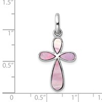 Sterling Silver Rhodium-platedPink Mother of Pearl Cross Pendant view 3