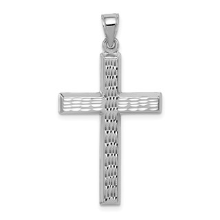 Sterling Silver Rhodium-plated Diamond Cut Cross Pendant