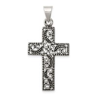 Sterling Silver Antiqued Scroll Cross Pendant view 1