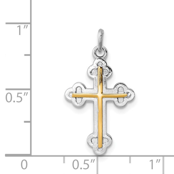 Sterling Silver Platinum-plated & 18k Gold-plated Cross Charm