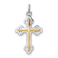 Sterling Silver Platinum-plated & 18K Gold-plated Cross Charm view 1