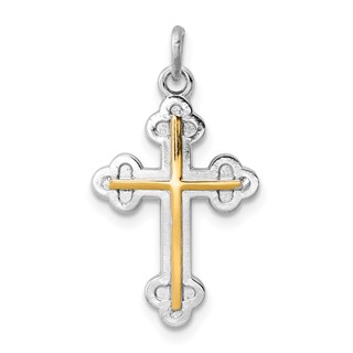 Sterling Silver Platinum-plated & 18k Gold-plated Cross Charm