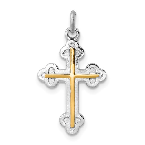 Sterling Silver Platinum-plated & 18k Gold-plated Cross Charm