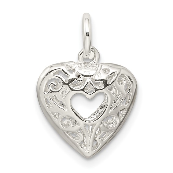 Sterling Silver Filigree Heart Charm