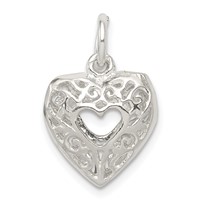 Sterling Silver Filigree Heart Charm view 1
