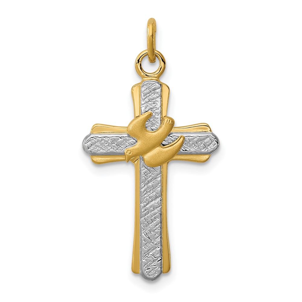 Sterling Silver Platinum-plated & 18K Gold-plated Dove (Satin) Cross Charm
