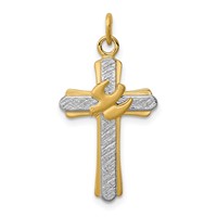 Sterling Silver Platinum-plated & 18K Gold-plated Dove (Satin) Cross Charm view 1