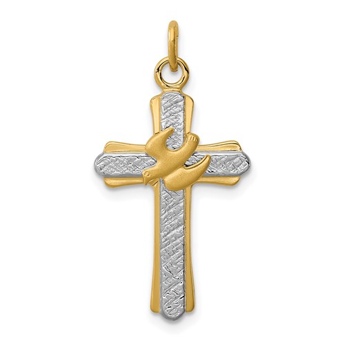 Sterling Silver Platinum-plated & 18K Gold-plated Dove (Satin) Cross Charm