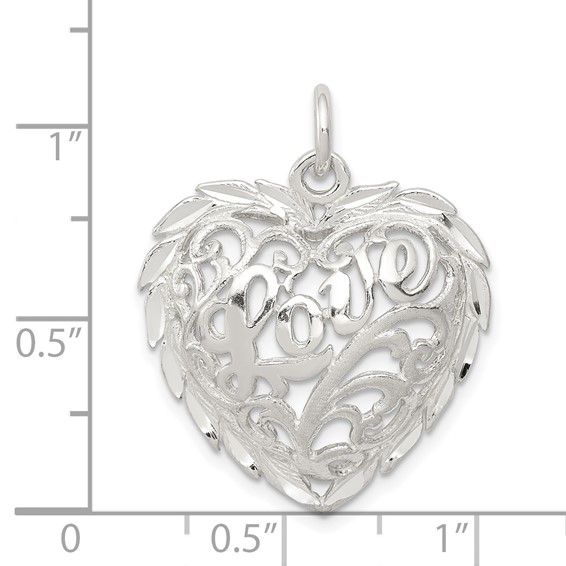 Sterling Silver Diamond-Cut Heart Charm