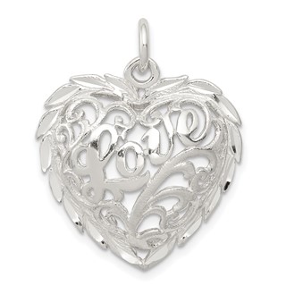 Sterling Silver Diamond-Cut Heart Charm
