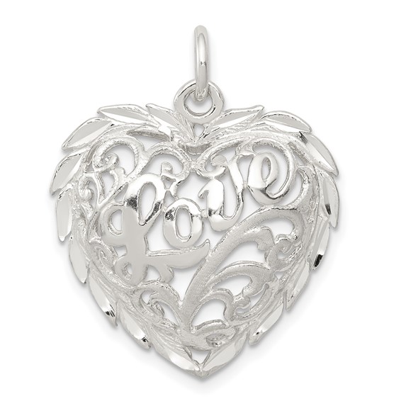 Sterling Silver Diamond-Cut Heart Charm