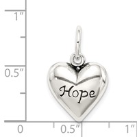 Sterling Silver Antiqued Hope 14mm Heart Pendant view 4