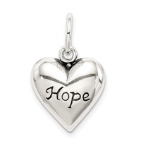 Sterling Silver Antiqued Hope 14mm Heart Pendant view 1